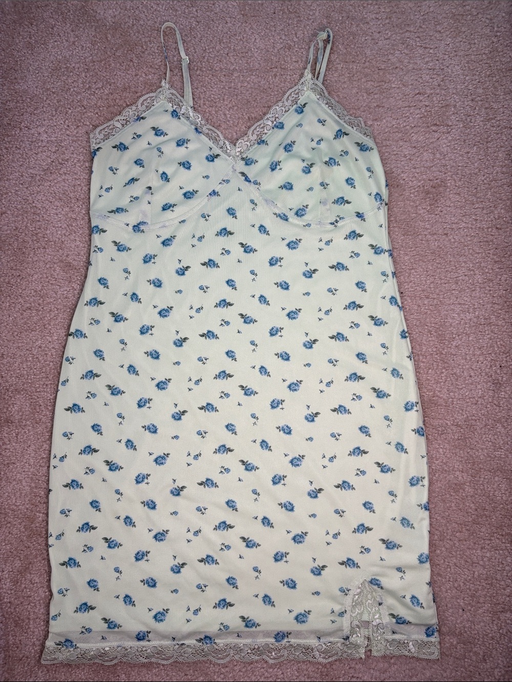 Wild Fable Women's Green Floral Slip Dress with Blue Rose Print